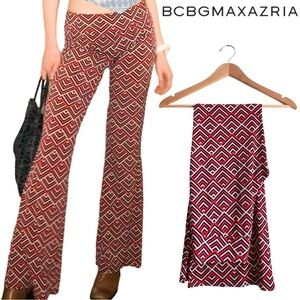 BCBGMAXAZRIA BCBG Geometric Red Disco Pants Low Rise Flare Retro Modern Rare M